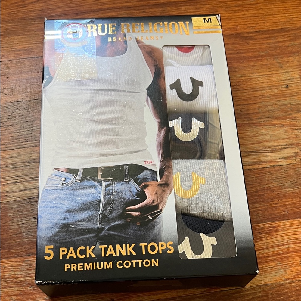 True Religion Men’s 5-Pack Cotton Tank Tops – White, Gray, Black, Navy, Cream